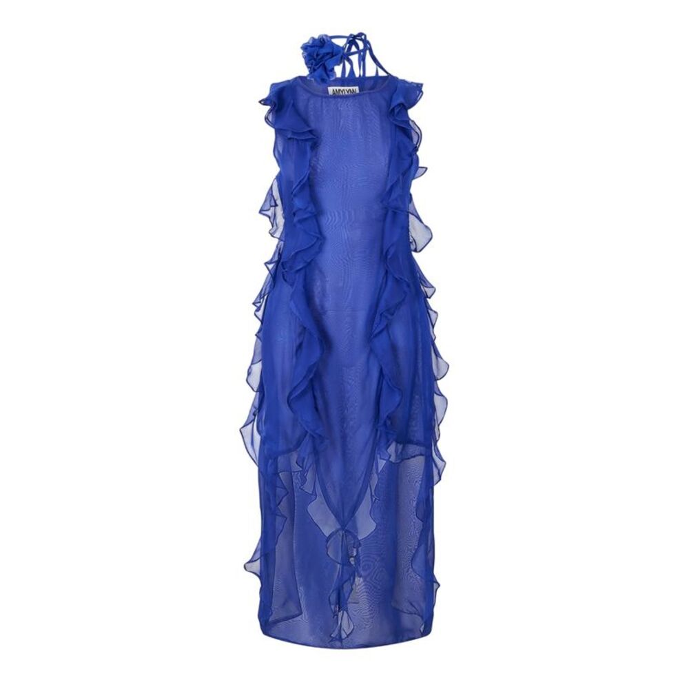 AmyLynn Womens/Ladies Ruffled Halter Neck Maxi Dress / Blue